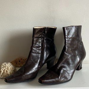 Chanel Brown Square Toe Monogram Boots